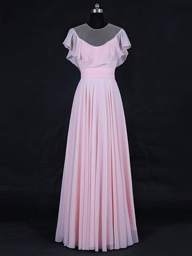 Tulle|Chiffon Scoop Neck Floor-length A-line with Ruffles Bridesmaid Dresses #PWD01013125