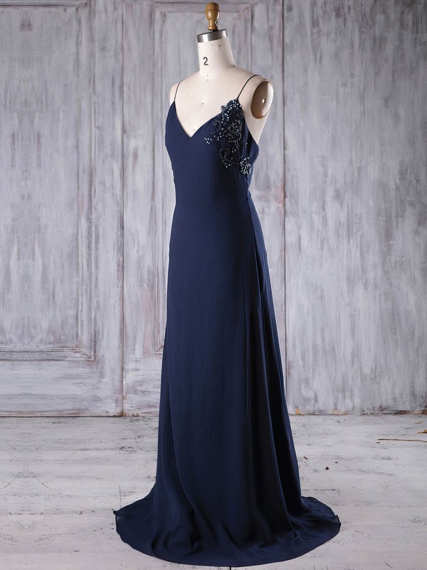 Chiffon V-neck Sweep Train A-line with Appliques Lace Bridesmaid Dresses #PWD01013173