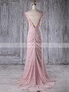 Chiffon V-neck Sweep Train Sheath/Column with Lace Bridesmaid Dresses #PWD01013187