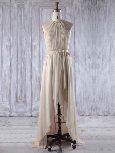 Chiffon Scoop Neck Asymmetrical A-line with Sashes / Ribbons Bridesmaid Dresses #PWD01013205