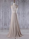 Lace|Chiffon Halter Sweep Train A-line with Sashes / Ribbons Bridesmaid Dresses #PWD01013208