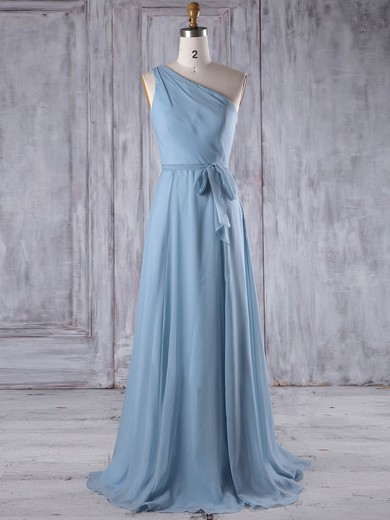 Chiffon One Shoulder Floor-length A-line with Sashes / Ribbons Bridesmaid Dresses #PWD01013209