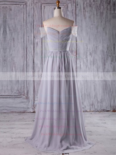 Chiffon|Tulle Off-the-shoulder Sweep Train A-line with Beading Bridesmaid Dresses #PWD01013211