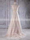 Tulle Scoop Neck Sweep Train A-line with Appliques Lace Bridesmaid Dresses #PWD01013217