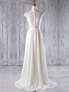 Chiffon|Tulle Scoop Neck Sweep Train A-line with Appliques Lace Bridesmaid Dresses #PWD01013224