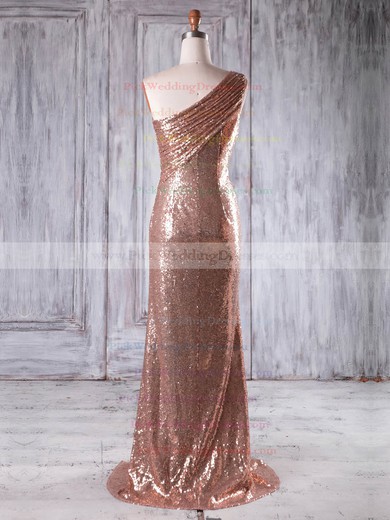 Sequined One Shoulder Sweep Train Sheath/Column with Split Front Bridesmaid Dresses #PWD01013226