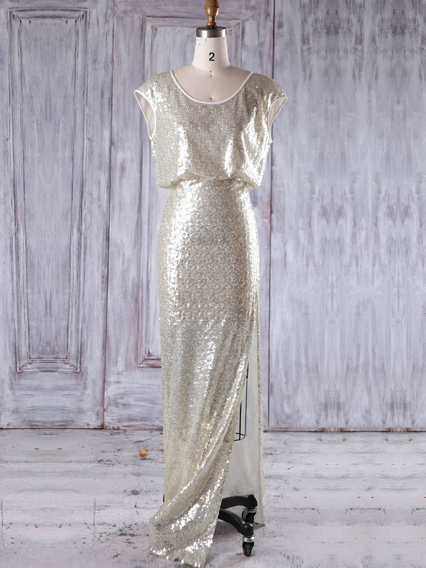Sequined Scoop Neck Floor-length Sheath/Column with Split Front Bridesmaid Dresses #PWD01013228