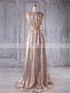 Sequined Scoop Neck Sweep Train A-line with Ruffles Bridesmaid Dresses #PWD01013231