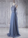 Lace|Chiffon Scoop Neck Sweep Train A-line with Bo|Ruffles Bridesmaid Dresses #PWD01013232