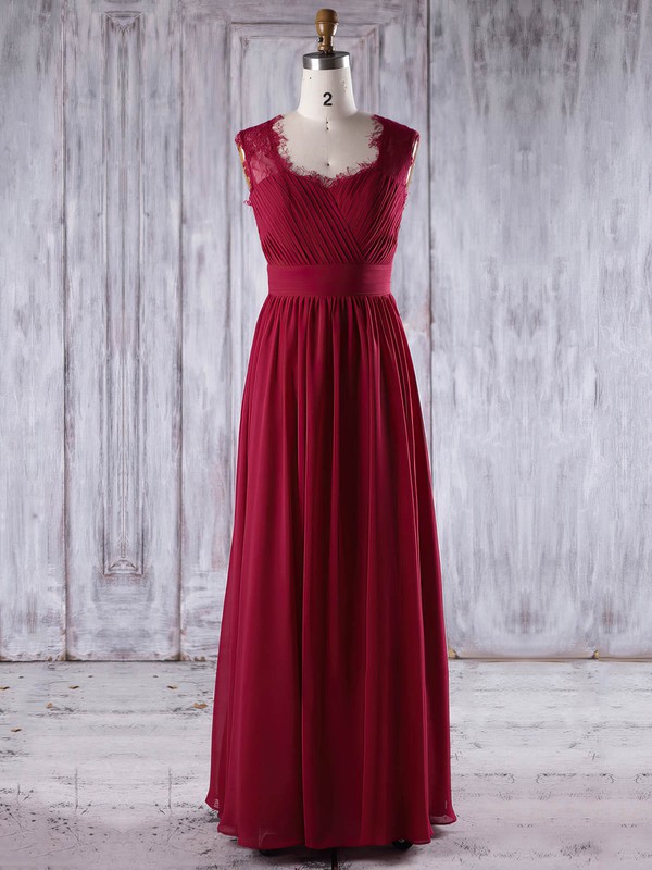 Lace|Chiffon Sweetheart Floor-length A-line with Ruffles Bridesmaid Dresses #PWD01013245