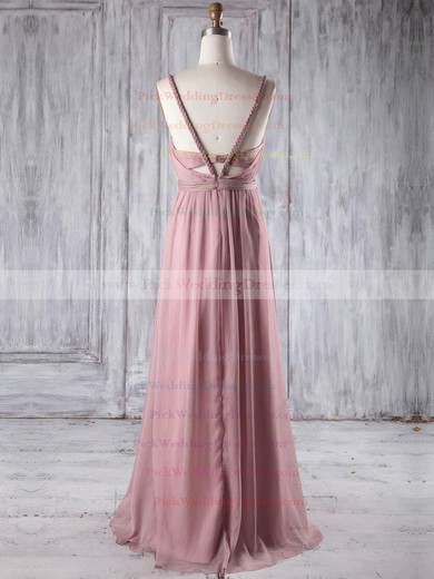 Chiffon V-neck Floor-length Empire with Ruffles Bridesmaid Dresses #PWD01013250