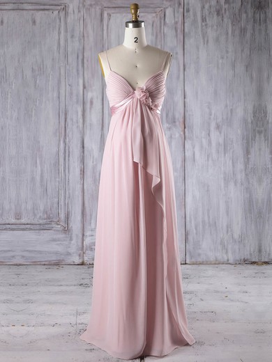 Chiffon V-neck Floor-length Empire with Flower(s) Bridesmaid Dresses #PWD01013253