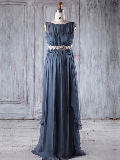 Chiffon Scoop Neck Floor-length Empire with Sashes / Ribbons Bridesmaid Dresses #PWD01013254