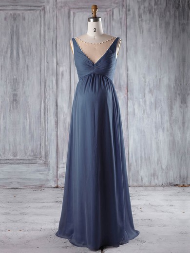Chiffon|Tulle Scoop Neck Floor-length Empire with Pearl Detailing Bridesmaid Dresses #PWD01013255