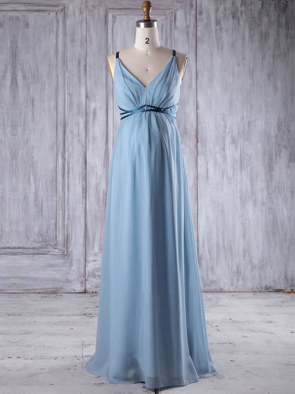 Chiffon V-neck Floor-length Empire with Sashes / Ribbons Bridesmaid Dresses #PWD01013262