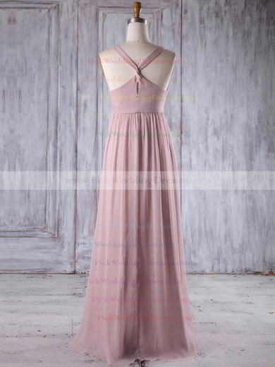 Chiffon V-neck Floor-length Empire with Flower(s) Bridesmaid Dresses #PWD01013263