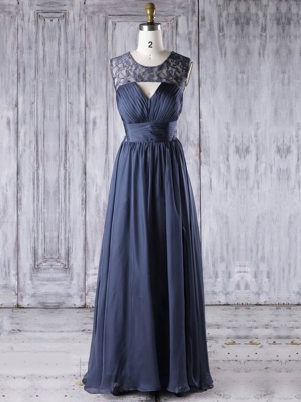 Chiffon Scoop Neck Floor-length A-line with Lace Bridesmaid Dresses #PWD01013273