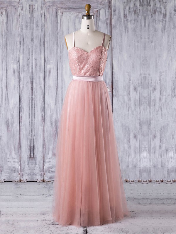Lace|Tulle Sweetheart Floor-length A-line with Sashes / Ribbons Bridesmaid Dresses #PWD01013279