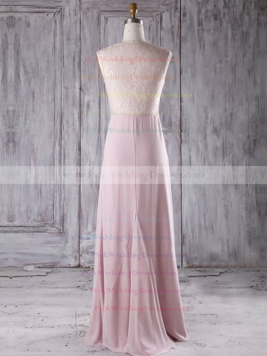 Lace|Chiffon V-neck Floor-length A-line with Ruffles Bridesmaid Dresses #PWD01013282