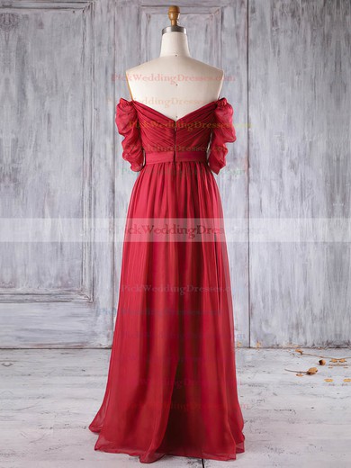 Chiffon Off-the-shoulder Floor-length A-line with Ruffles Bridesmaid Dresses #PWD01013284
