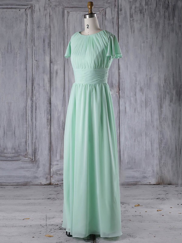 Chiffon Scoop Neck Floor-length A-line with Ruffles Bridesmaid Dresses #PWD01013286