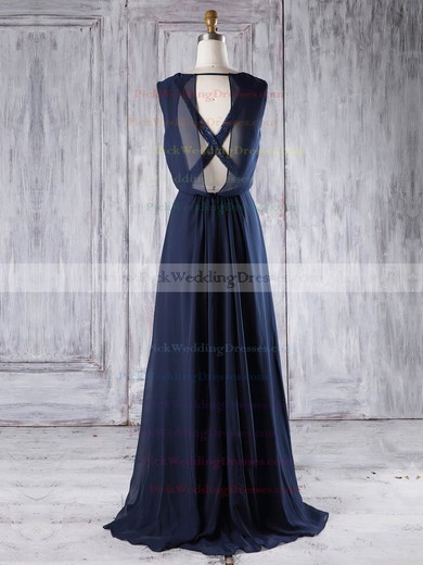 Lace|Chiffon Scoop Neck Floor-length A-line with Sequins Bridesmaid Dresses #PWD01013292