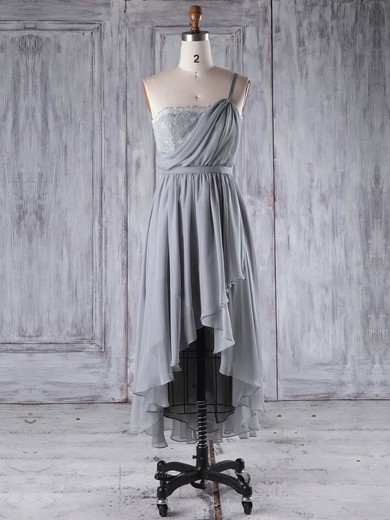 Lace|Chiffon One Shoulder Asymmetrical A-line with Sashes / Ribbons Bridesmaid Dresses #PWD01013296