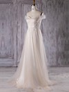Tulle V-neck Sweep Train A-line with Appliques Lace Bridesmaid Dresses #PWD01013301