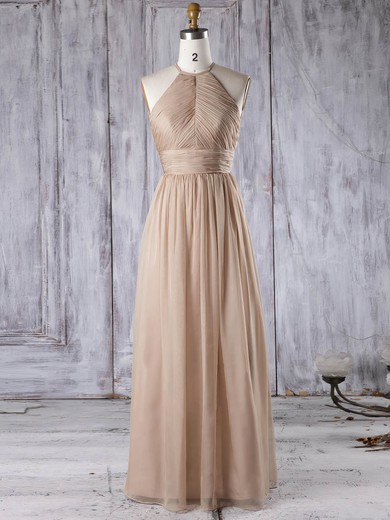 Chiffon Scoop Neck Floor-length A-line with Ruffles Bridesmaid Dresses #PWD01013306