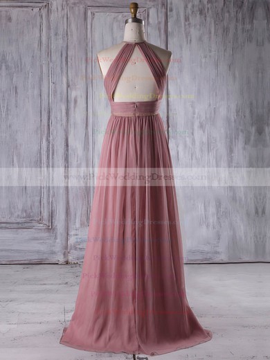 Chiffon Scoop Neck Floor-length A-line with Ruffles Bridesmaid Dresses #PWD01013306