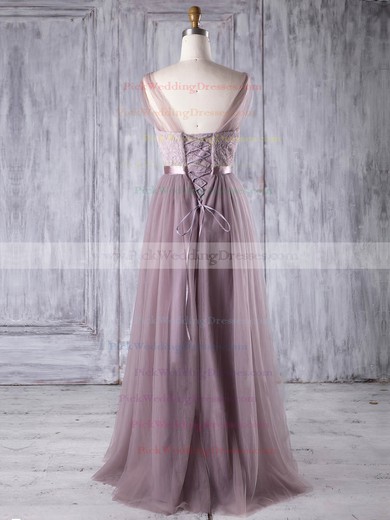 Lace|Tulle V-neck Floor-length A-line with Sashes / Ribbons Bridesmaid Dresses #PWD01013308