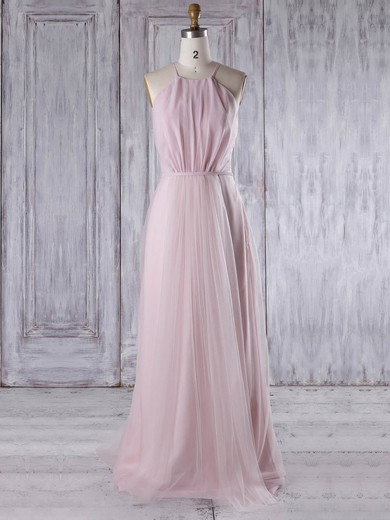 Tulle Scoop Neck Sweep Train A-line with Sashes / Ribbons Bridesmaid Dresses #PWD01013310