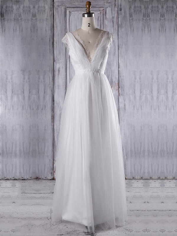 Tulle V-neck Floor-length A-line with Sashes / Ribbons Bridesmaid Dresses #PWD01013315