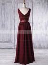 Lace|Chiffon V-neck Floor-length A-line with Criss Cross Bridesmaid Dresses #PWD01013316