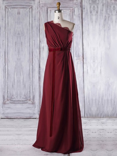 Lace|Chiffon One Shoulder Floor-length A-line with Sashes / Ribbons Bridesmaid Dresses #PWD01013317