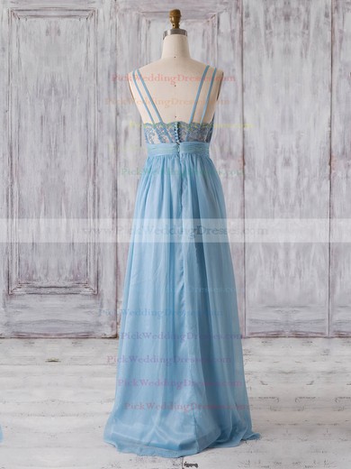 Chiffon V-neck Floor-length A-line with Lace Bridesmaid Dresses #PWD01013320