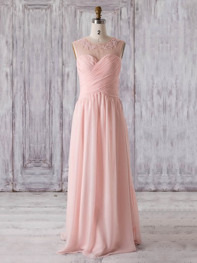Chiffon|Tulle Scoop Neck Floor-length A-line with Appliques Lace Bridesmaid Dresses #PWD01013321
