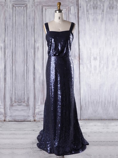 Sequined Square Neckline Sweep Train Sheath/Column with Ruffles Bridesmaid Dresses #PWD01013322