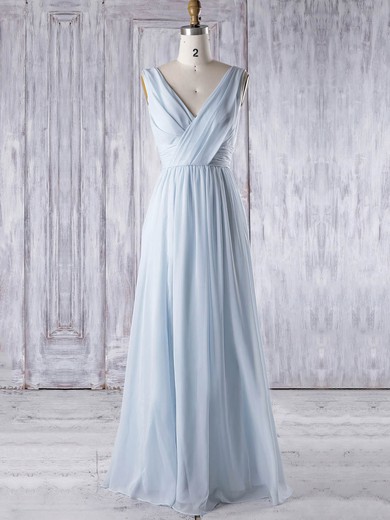 Chiffon V-neck Floor-length A-line with Ruffles Bridesmaid Dresses #PWD01013325