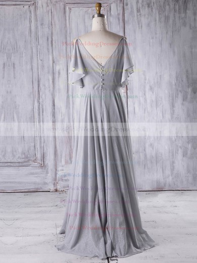 Chiffon V-neck Floor-length A-line with Ruffles Bridesmaid Dresses #PWD01013326