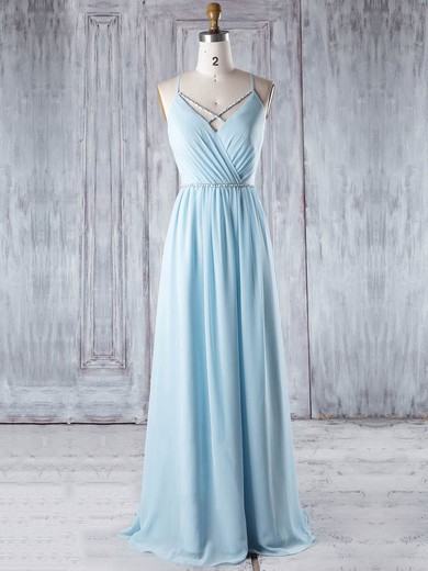 Chiffon V-neck Floor-length A-line with Beading Bridesmaid Dresses #PWD01013329