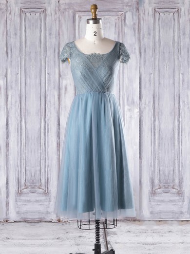 Lace|Tulle Scoop Neck Knee-length A-line with Ruffles Bridesmaid Dresses #PWD01013332