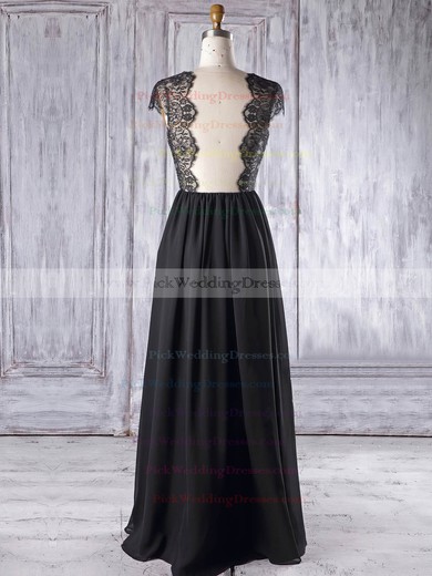 Chiffon|Tulle V-neck Floor-length A-line with Lace Bridesmaid Dresses #PWD01013337