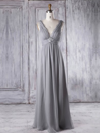 Lace|Chiffon V-neck Floor-length Empire with Beading Bridesmaid Dresses #PWD01013343