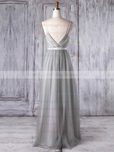 Tulle V-neck Floor-length A-line with Sashes / Ribbons Bridesmaid Dresses #PWD01013347