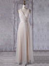Tulle V-neck Floor-length A-line with Appliques Lace Bridesmaid Dresses #PWD01013349