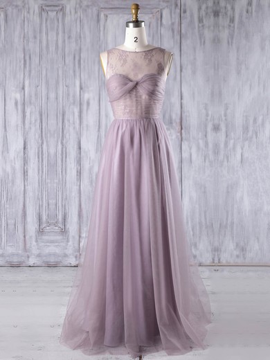Lace|Tulle Scoop Neck Floor-length A-line with Criss Cross Bridesmaid Dresses #PWD01013350