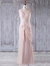 Chiffon V-neck Floor-length Sheath/Column with Ruffles Bridesmaid Dresses #PWD01013356