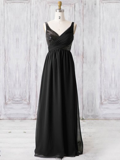 Chiffon V-neck Floor-length A-line with Sequins Bridesmaid Dresses #PWD01013365