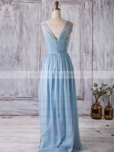 Chiffon V-neck Floor-length A-line with Ruffles Bridesmaid Dresses #PWD01013368